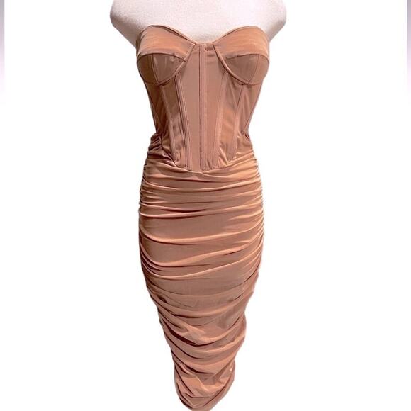 BARDOT Lithium Mesh Midi Dress In Nude Size S US4 - Picture 2 of 14